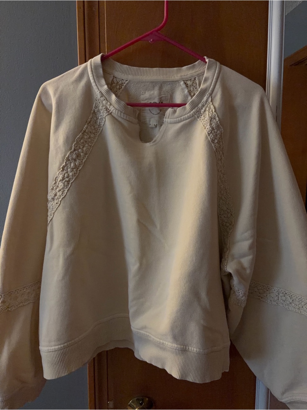 aerie Cream Lace-Trim Crewneck Sweatshirt